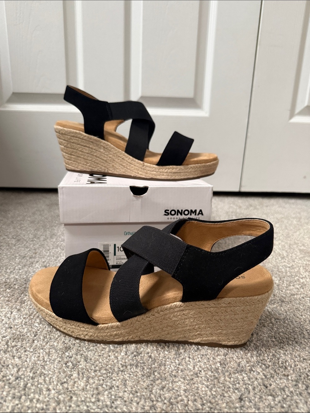 SONOMA Black Espadrille Wedge Sandals with Elastic Cross Straps